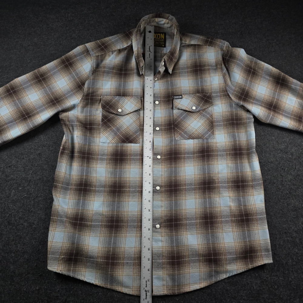 Dixxon Flannel Brown Blue Shadow Plaid Snap Button Work Shirt Grunge Men's L - Picture 6 of 14